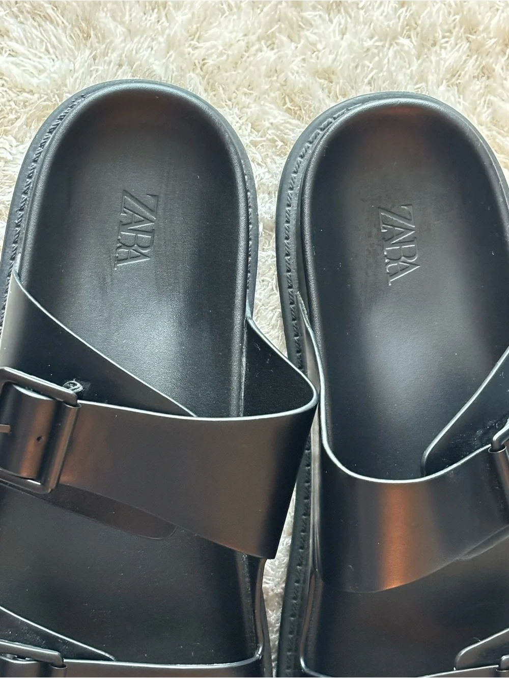 Zara Men's Black Double-Buckle Slide Sandals